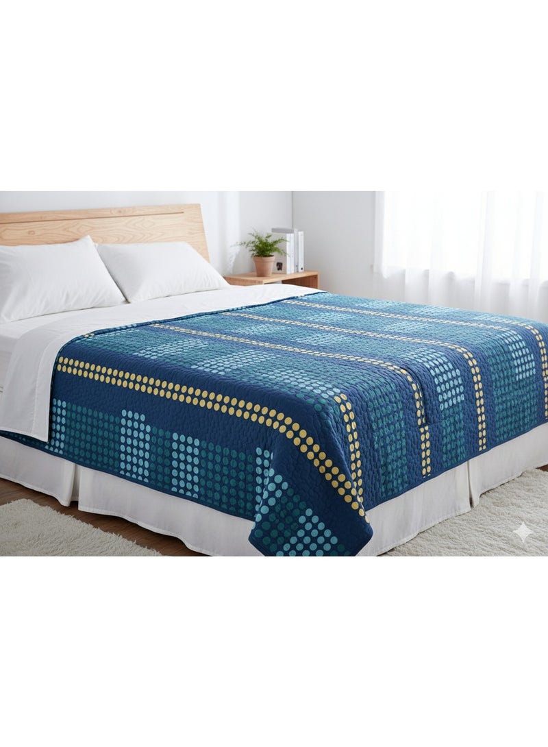 Sahara Home Collection Premium Quilted Bedspread – Modern Geometric Dot Pattern, Soft Microfiber All-Season Quilt (Blue/Yellow), 220 x 240 cm - Image 1